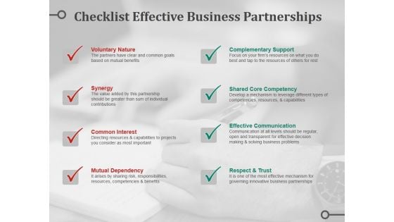 Checklist Effective Business Partnerships Ppt PowerPoint Presentation File Design Inspiration