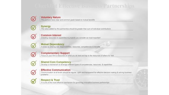 Checklist Effective Business Partnerships Ppt PowerPoint Presentation Slides Graphics Design