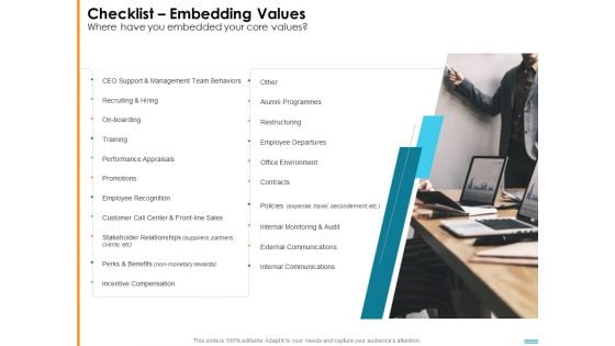 Checklist Embedding Values Where Have You Embedded Your Core Values Icons PDF