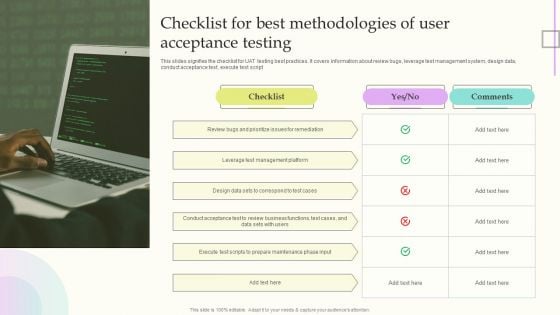 Checklist For Best Methodologies Of User Acceptance Testing Designs PDF