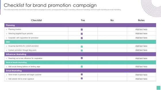 Checklist For Brand Promotion Campaign Introduce Promotion Plan To Enhance Sales Growth Portrait PDF