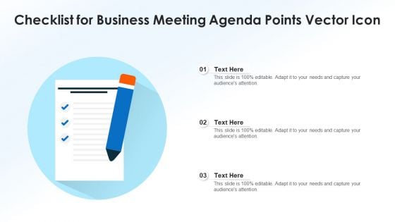 Checklist For Business Meeting Agenda Points Vector Icon Ppt Professional Introduction PDF