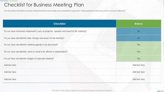 Checklist For Business Meeting Plan Infographics PDF