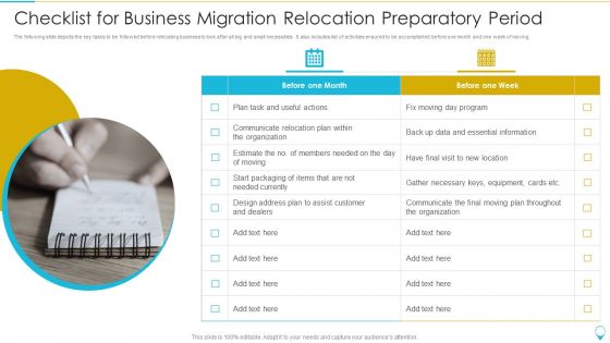 Checklist For Business Migration Relocation Preparatory Period Ideas PDF