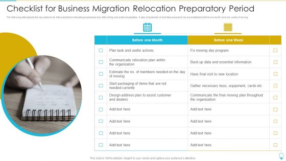 Checklist For Business Migration Relocation Preparatory Period Ideas PDF