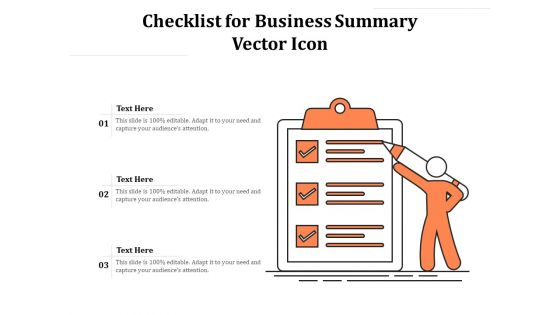 Checklist For Business Summary Vector Icon Ppt PowerPoint Presentation Gallery Gridlines PDF