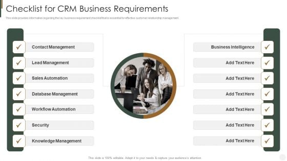 Checklist For CRM Business Requirements Strategies To Improve Customer Summary PDF