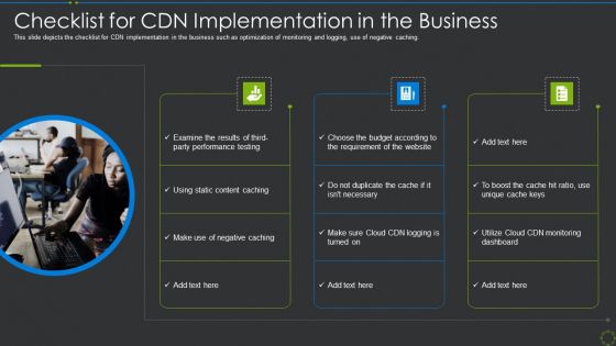 Checklist For Cdn Implementation In The Business Ppt Outline Icons PDF