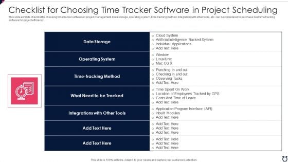 Checklist For Choosing Time Tracker Software In Project Scheduling Elements PDF