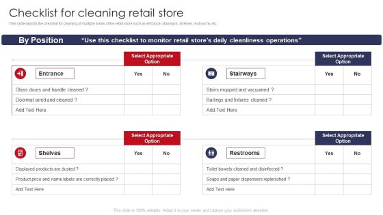 Checklist For Cleaning Retail Store Retail Outlet Operations Performance Evaluation Slides PDF