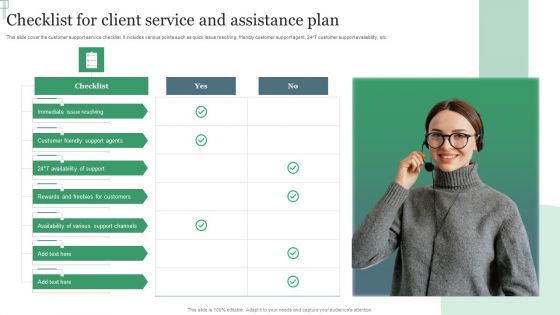 Checklist For Client Service And Assistance Plan Ppt Gallery Clipart PDF