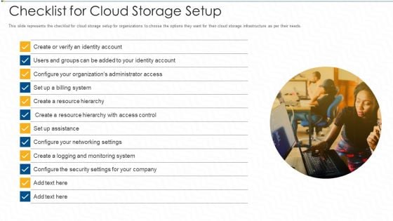 Checklist For Cloud Storage Setup Ppt Gallery Tips PDF Checklist For Cloud Storage Setup Ppt Gallery Tips PDF