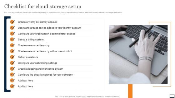 Checklist For Cloud Storage Setup Ppt PowerPoint Presentation File Backgrounds PDF