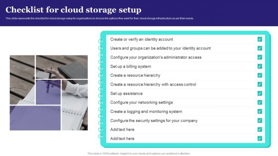 Checklist For Cloud Storage Setup Ppt PowerPoint Presentation File Diagrams PDF
