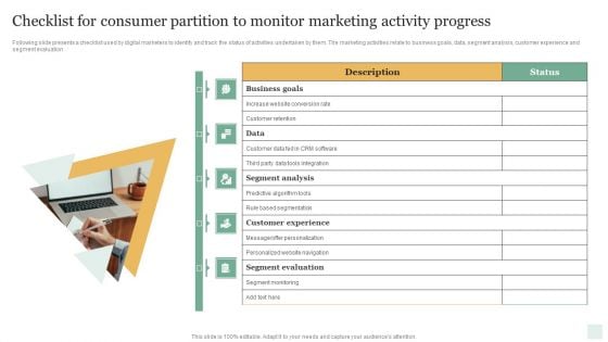 Checklist For Consumer Partition To Monitor Marketing Activity Progress Guidelines PDF