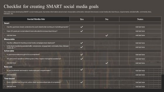 Checklist For Creating Smart Social Media Goals Download PDF