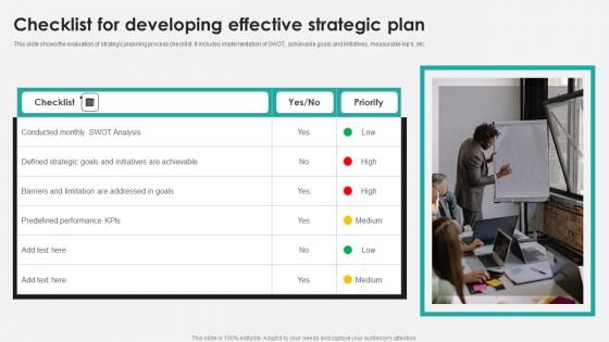 Checklist For Developing Effective Strategic Plan Ppt PowerPoint Presentation Infographics Show PDF