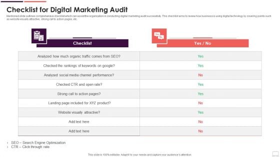 Checklist For Digital Marketing Audit Mockup PDF