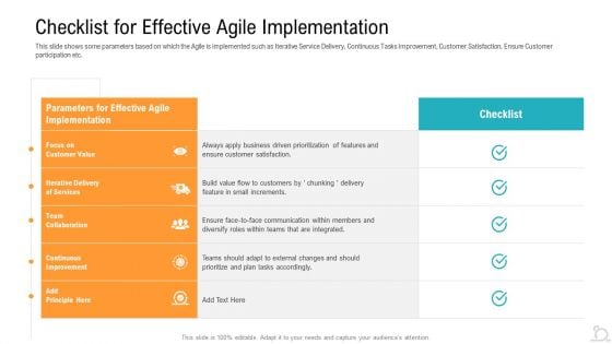 Checklist For Effective Agile Implementation Inspiration PDF