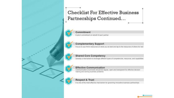 Checklist For Effective Business Partnerships Continued Ppt Powerpoint Presentation Model Layout Ideas