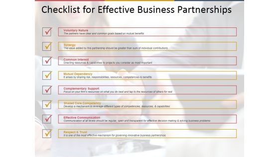 Checklist For Effective Business Partnerships Ppt PowerPoint Presentation Gallery