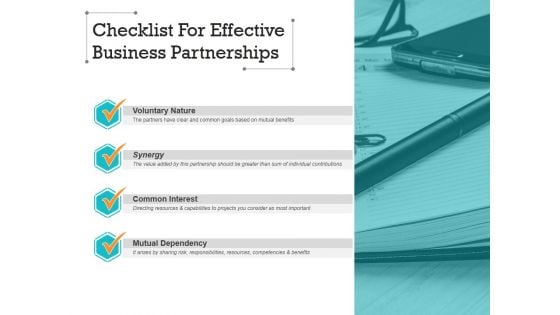 Checklist For Effective Business Partnerships Ppt Powerpoint Presentation Infographic Template Structure