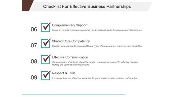 Checklist For Effective Business Partnerships Template 2 Ppt PowerPoint Presentation Infographic Template Graphics