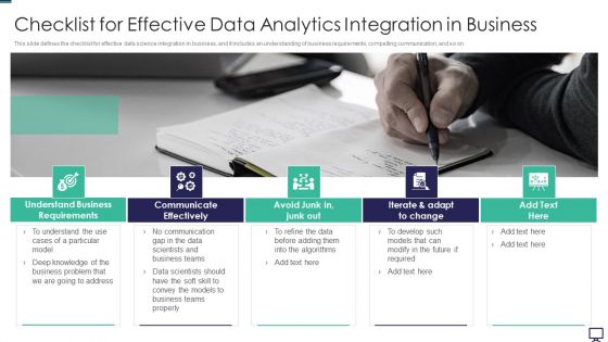 Checklist For Effective Data Analytics Integration In Business Ppt Inspiration Maker PDF