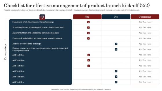 Checklist For Effective Management Of Product Launch Kick Off Slides PDF