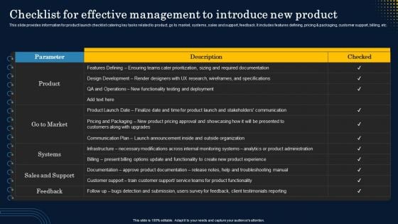 Checklist For Effective Management To Introduce New Product Guidelines PDF