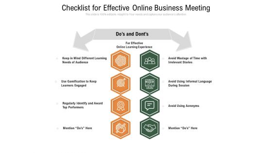 Checklist For Effective Online Business Meeting Ppt PowerPoint Presentation Styles Aids PDF