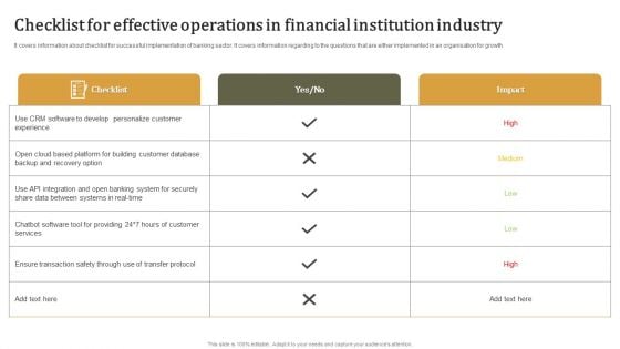 Checklist For Effective Operations In Financial Institution Industry Mockup PDF Checklist For Effective Operations In Financial Institution Industry Mockup PDF