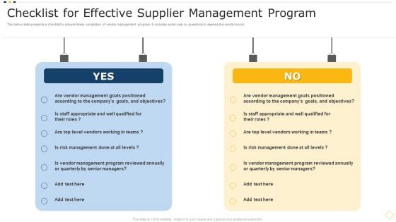 Checklist For Effective Supplier Management Program Themes PDF