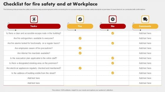 Checklist For Fire Safety And At Workplace Structure PDF