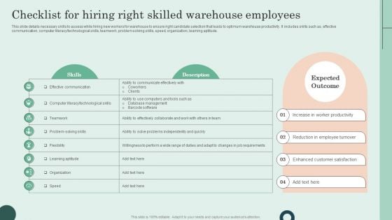 Checklist For Hiring Right Skilled Warehouse Employees Infographics PDF