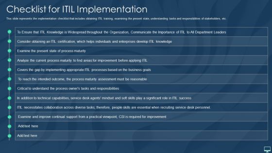 Checklist For ITIL Implementation Ppt Infographic Template Professional PDF