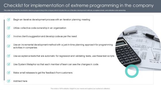 Checklist For Implementation Of Extreme Programming In The Company Formats PDF