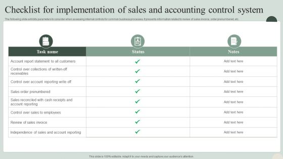 Checklist For Implementation Of Sales And Accounting Control System Professional PDF