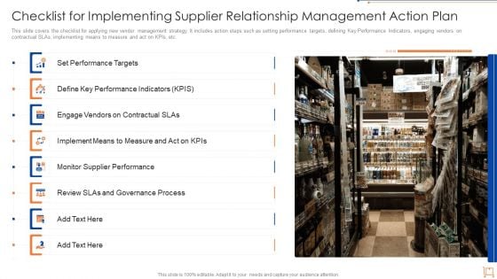 Checklist For Implementing Supplier Relationship Management Action Plan Icons PDF Checklist For Implementing Supplier Relationship Management Action Plan Icons PDF