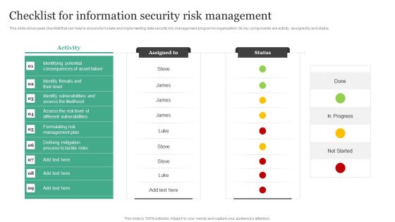 Checklist For Information Security Risk Management Information Security Risk Administration Portrait PDF