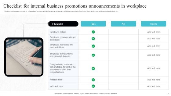 Checklist For Internal Business Promotions Announcements In Workplace Professional PDF