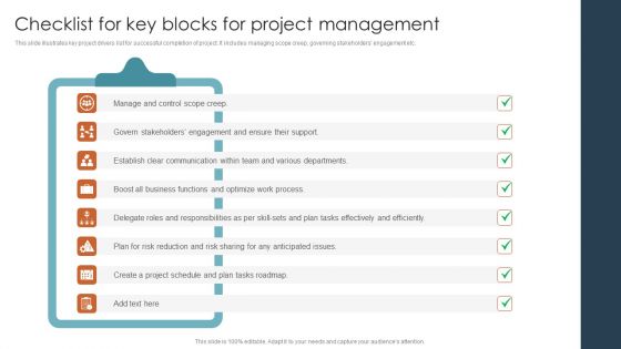 Checklist For Key Blocks For Project Management Ppt Show Designs PDF Checklist For Key Blocks For Project Management Ppt Show Designs PDF