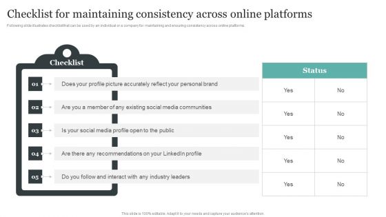 Checklist For Maintaining Consistency Across Online Platforms Elements PDF