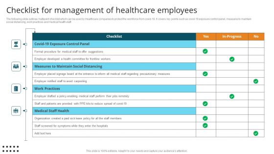 Checklist For Management Of Healthcare Employees Demonstration PDF