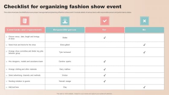 Checklist For Organizing Fashion Show Event Template PDF Checklist For Organizing Fashion Show Event Template PDF