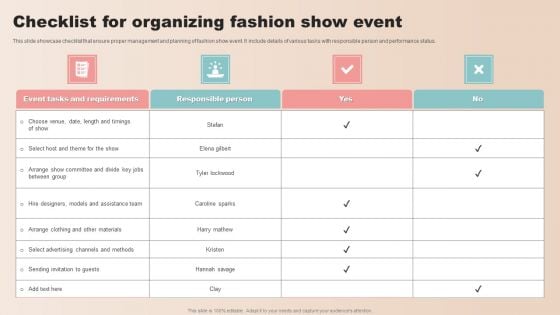 Checklist For Organizing Fashion Show Event Template PDF