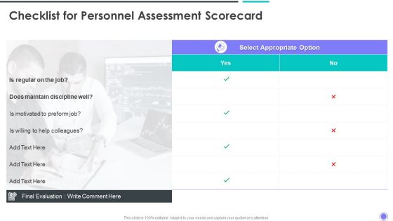 Checklist For Personnel Assessment Scorecard Sample PDF