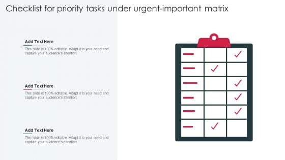 Checklist For Priority Tasks Under Urgent Important Matrix Icons PDF