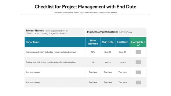 Checklist For Project Management With End Date Ppt PowerPoint Presentation Infographics Influencers PDF Checklist For Project Management With End Date Ppt PowerPoint Presentation Infographics Influencers PDF