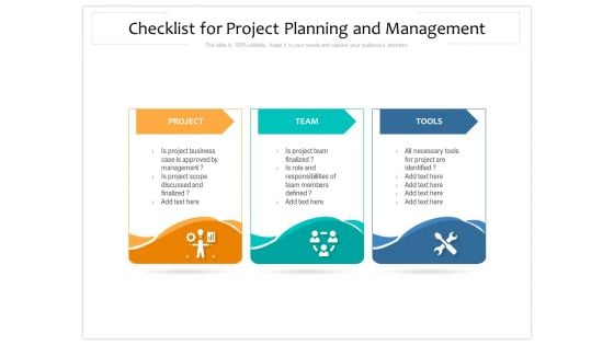 Checklist For Project Planning And Management Ppt PowerPoint Presentation Infographics Show PDF